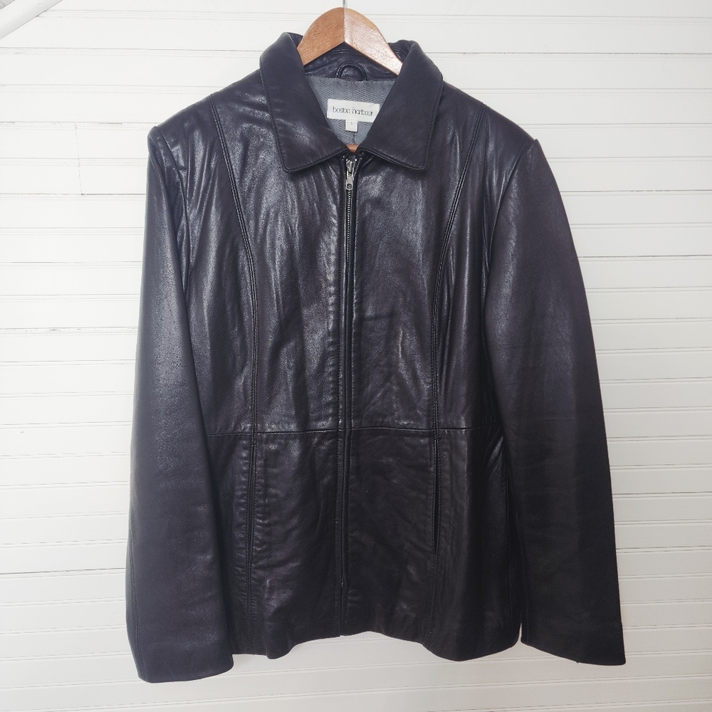 Boston Harbour Genuine Leather Jacket Black‎ Women’s Large Classic Zip